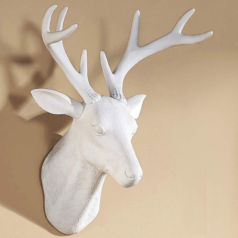 Notakia White Deer Head Wall Decor Deer Antlers Wall Sculpture Faux Taxidermy Wall Animal Head 19.69 x 11.81 x 15.75 inches - Image 5